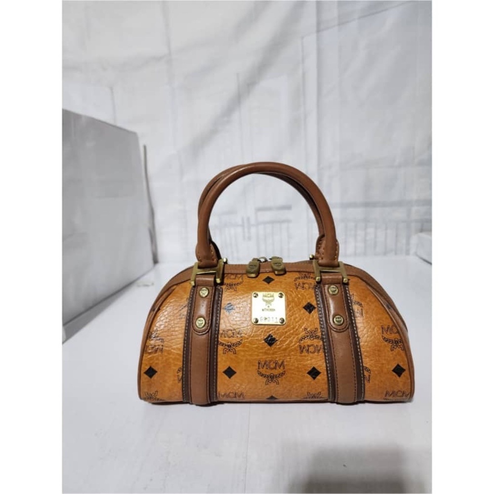 Authentic MCM Visetos Bowling Bag Brown